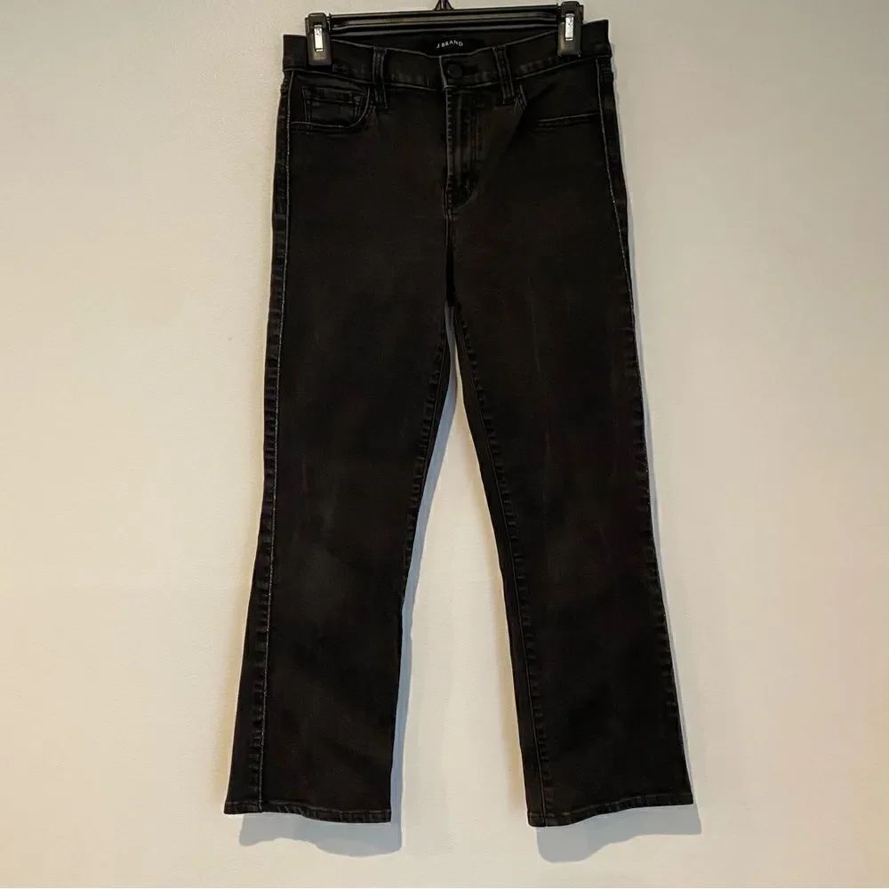 J Brand Black Straight Leg Medium Rise Pant Metallic Silver Tuxedo Piped Jean